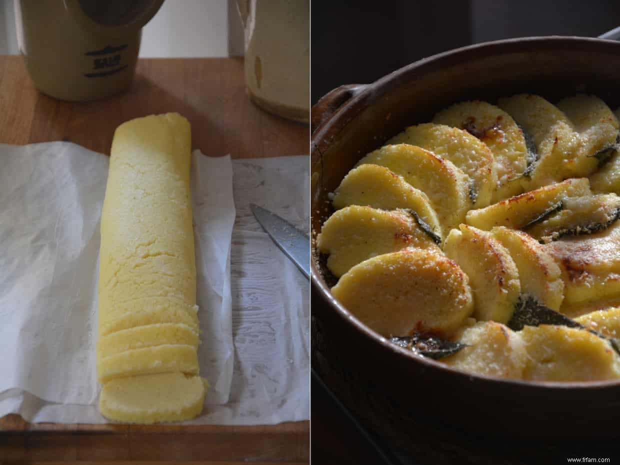 La recette de Rachel Roddy des gnocchis de semoule au beurre, parmesan et sauge 