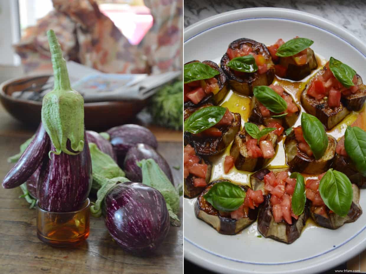 La recette de Rachel Roddy pour l aubergine rôtie à la tomate et au basilic 