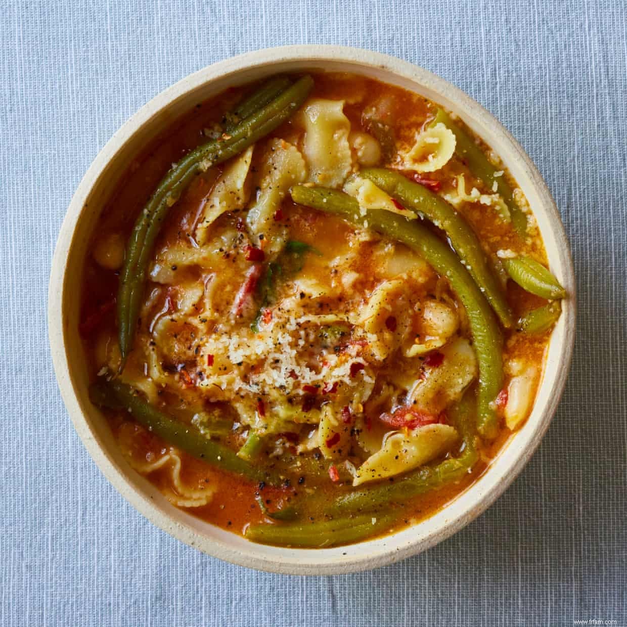 Les recettes de Rachel Roddy pour les pâtes minestrone et courgette pancetta pici 