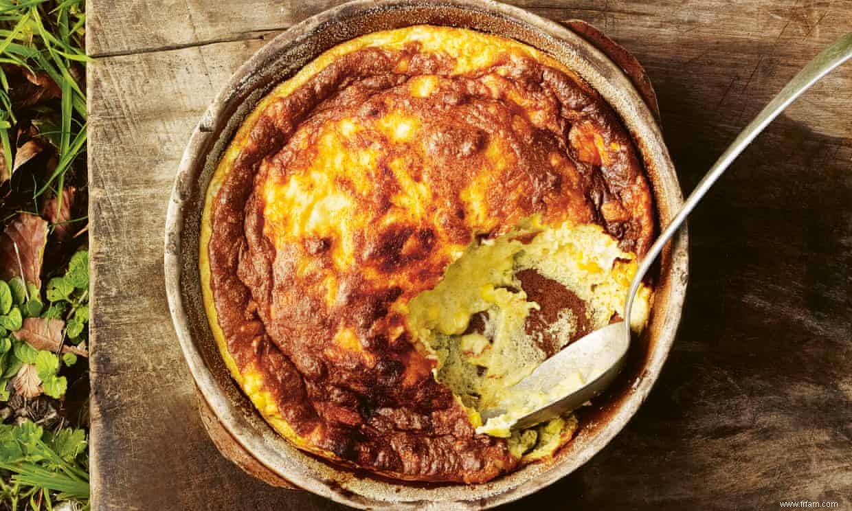 Soufflé au maïs doux, romarin et cheddar fumé par Gill Meller 