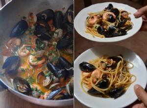 Recette de Rachel Roddy pour les linguines aux palourdes, calamars (et/ou crevettes), moules et tomates 